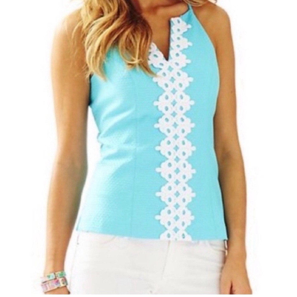 Lilly Pulitzer Magnolia Top Breakwater Blue Lace Cotton sz 4